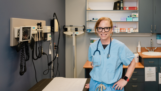 picture of Dr. Laura Pripstein in a medical exam room.